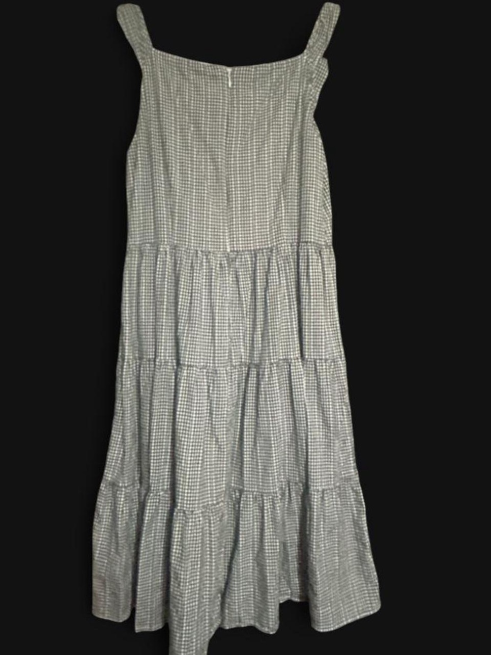 Ann Taylor Gingham Tiered Midi Dress 12 Black White Cottagecore Ruffle Romantic - Picture 2 of 5